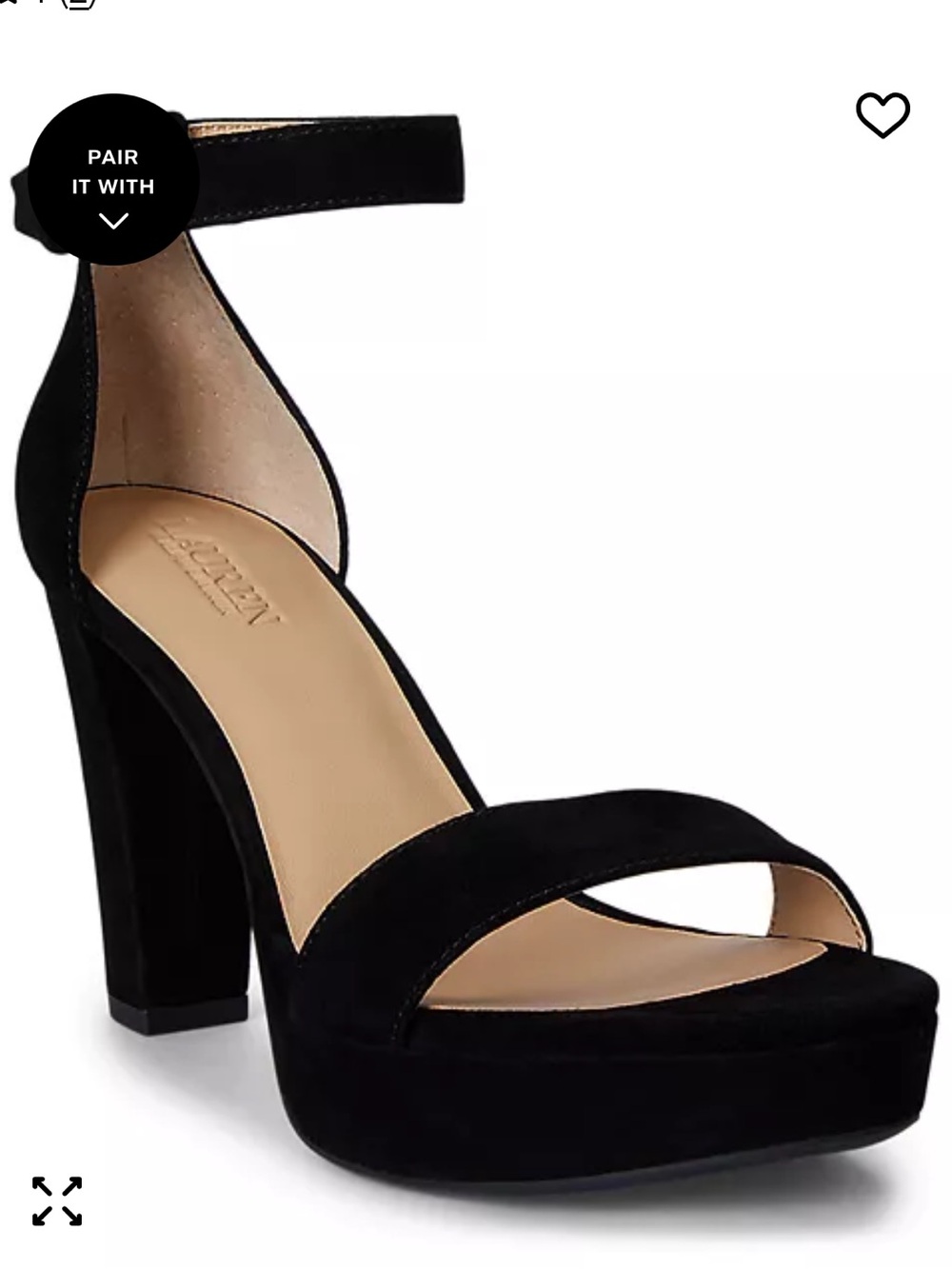 Ralph Lauren SYLVIA Black Suede Platform Ankle-Strap Sandal